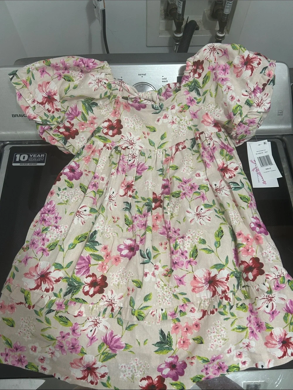 Girls size 4 new nwt floral flower dress new nwt lined heavy weight linen cotton